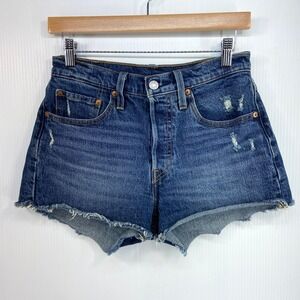 Levis 501 Blue Denim Button Fly Cut Off Jean Shorts Womens 26